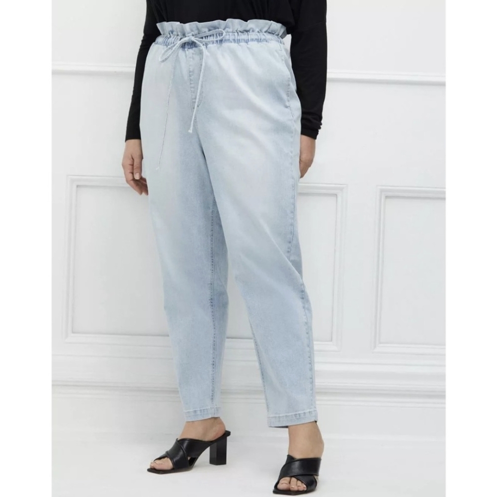 Eloquii Pants Jeans Ruffle Waist Drawstring Lightwash Blue Plus Size 18